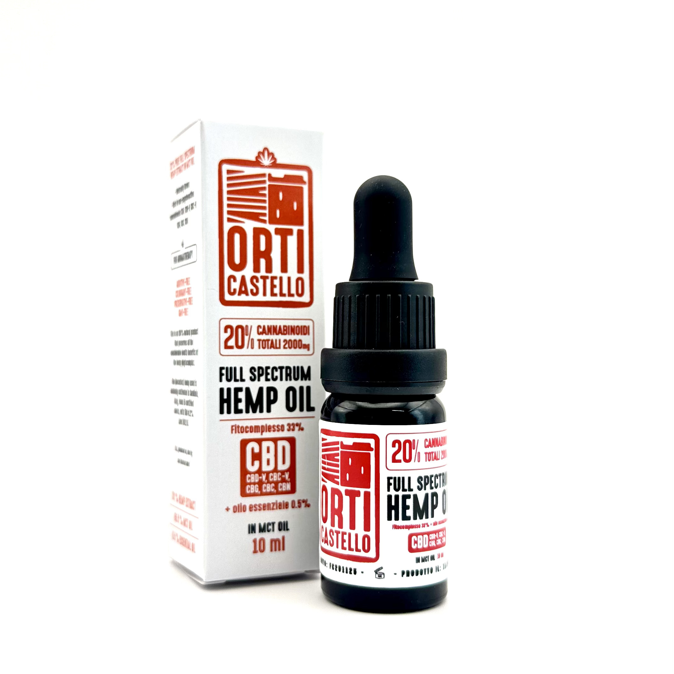 Olio CBD ad alta concentrazione 20% Orti Castello, estratto completo di cannabidiolo puro per un benessere a 360 gradi.